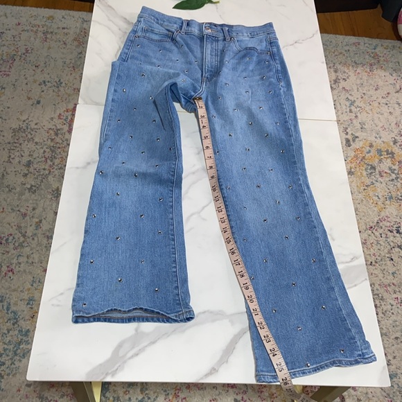 Express Women Jeans Blue Rhinestone Cropped Flare High Rise Denim Size 6 - Picture 6 of 17